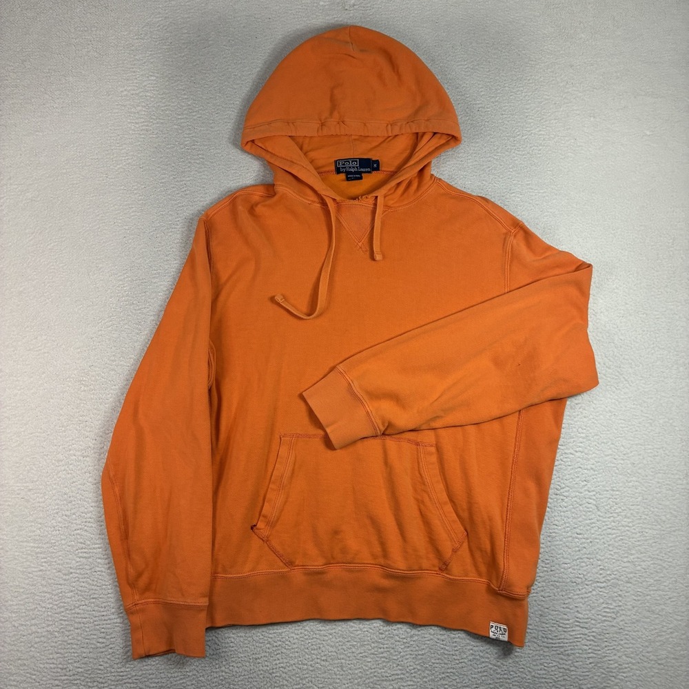 Vintage Polo Ralph Lauren Hoodie Men M Orange Pullover Sweatshirt Casual Y2K